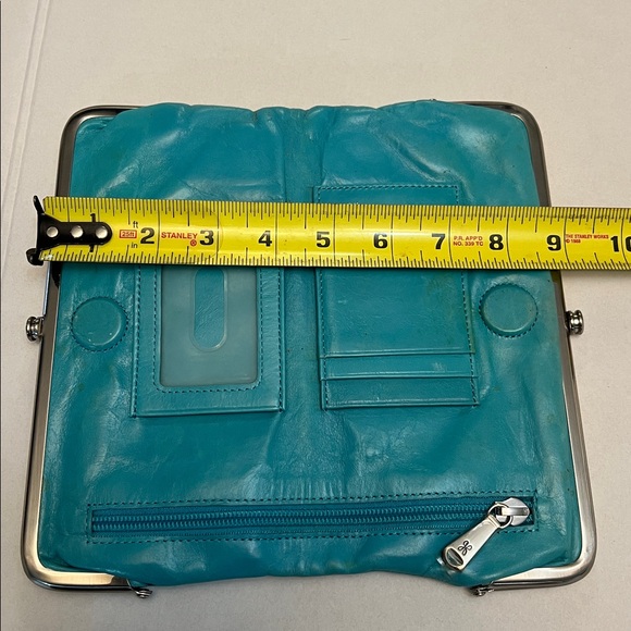 HOBO LAUREN LEATHER CLUTCH VINTAGE DISTRESSED WALLET TURQUOISE - Picture 9 of 16